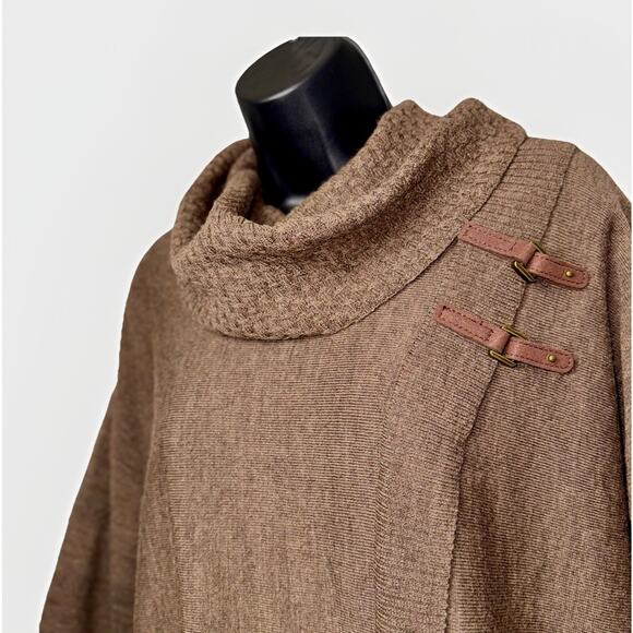 Ellen Tracy Medium Brown 100% Extra Fine Merino Wool Sweater Cable Cowl Cardigan - Picture 2 of 6